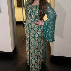 Pakistani Designer Salwar Kameez by Kanwal Malik - Lolita (XL) in dark green